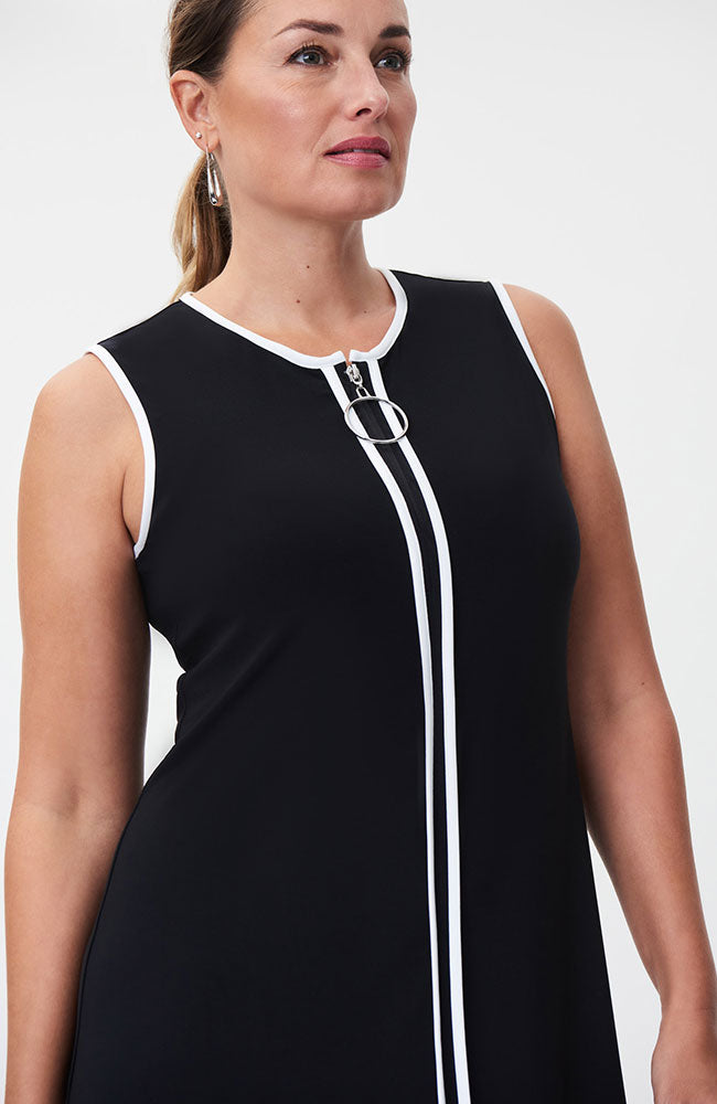 Black Zip Up Dress with White Trim