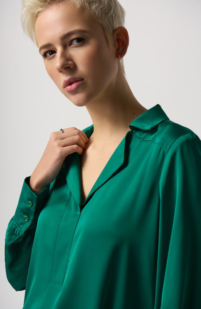 Notched Collar Satin Blouse