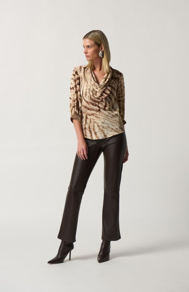 Animal Print Cowl Neck Blouse
