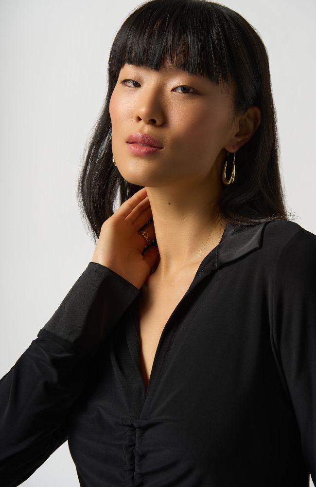 Knit and Satin Ruched Top