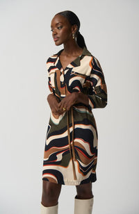 Abstract Print Belted Dress
