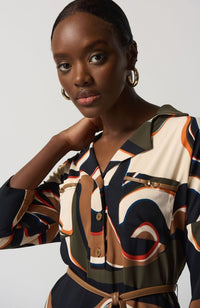 Abstract Print Belted Dress