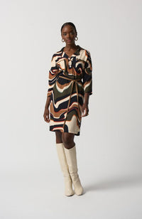 Abstract Print Belted Dress