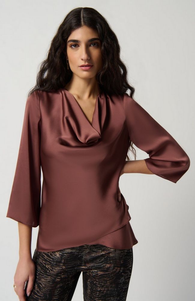 Cowl Neckline Satin Flared Top
