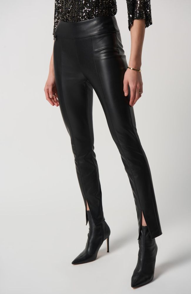 Front Slit Faux Leather Pant