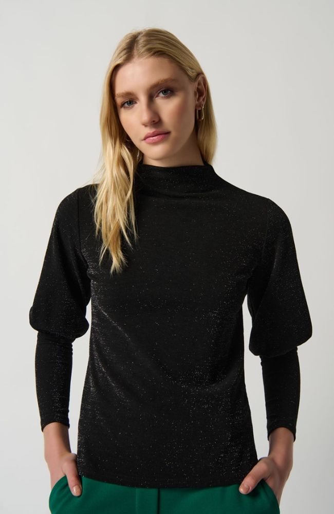 Lurex Knit Puff Sleeve Top
