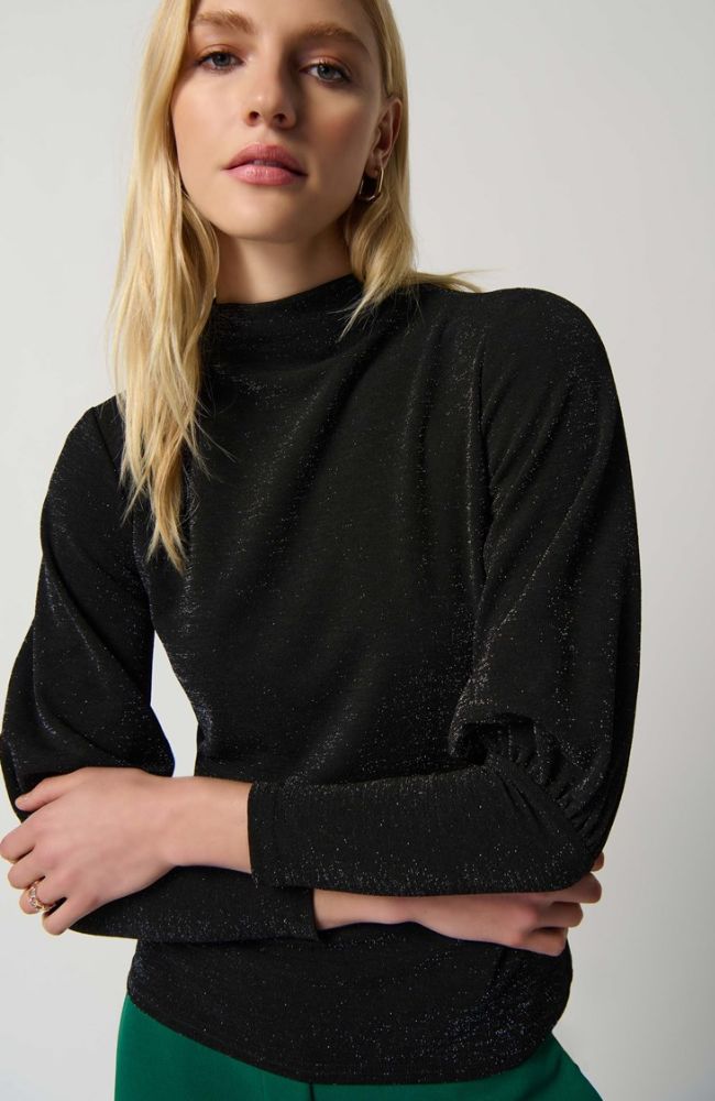 Lurex Knit Puff Sleeve Top