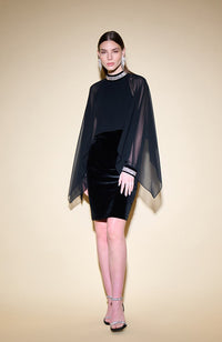 Velvet Chiffon Dress with Cape