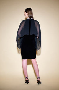 Velvet Chiffon Dress with Cape
