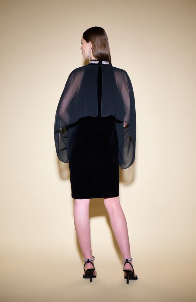 Velvet Chiffon Dress with Cape