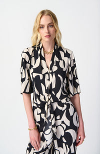 Abstract Print Woven Front Tie Blouse