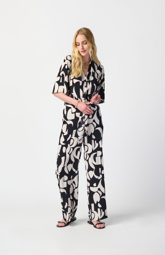 Abstract Print Woven Front Tie Blouse
