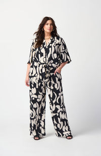 Abstract Print Woven Front Tie Blouse
