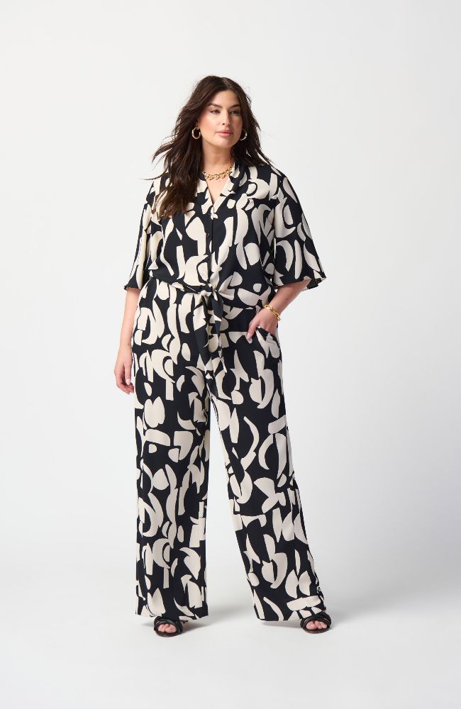 Abstract Print Woven Front Tie Blouse