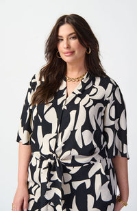 Abstract Print Woven Front Tie Blouse