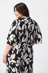 Abstract Print Woven Front Tie Blouse