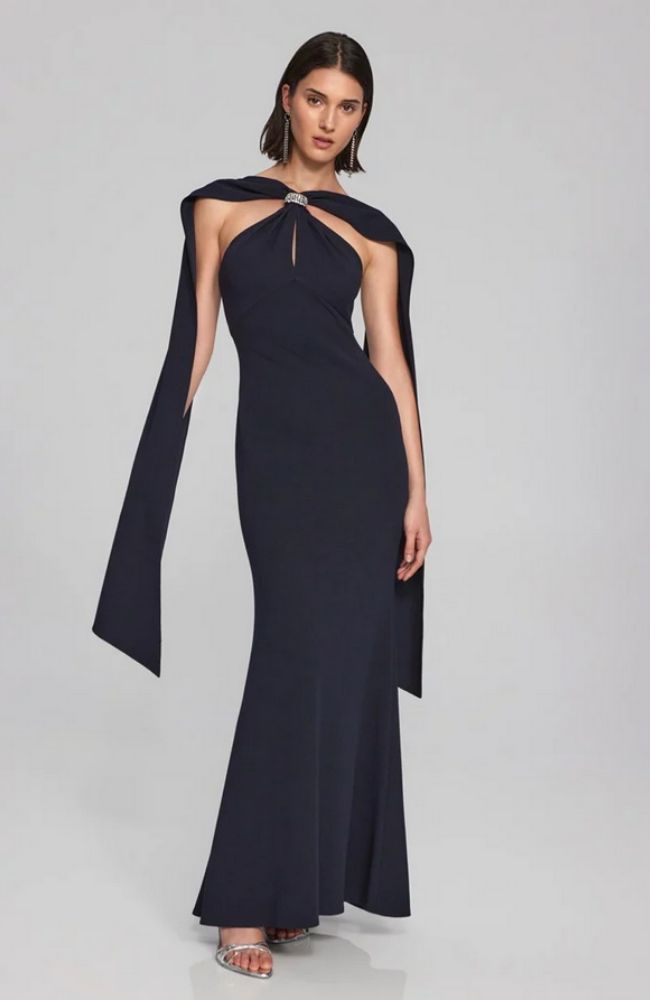 Scuba Crepe Trumpet Gown with Rhinestone Detail