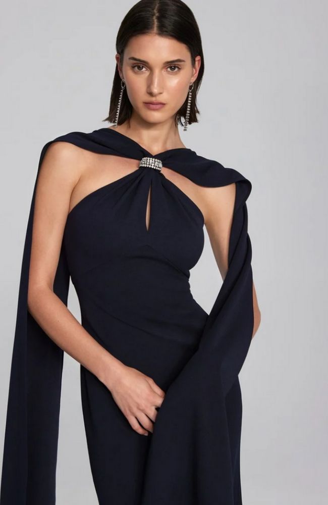 Scuba Crepe Trumpet Gown with Rhinestone Detail