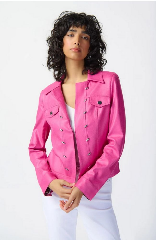 Foiled Suede Jacket in Bright Pink