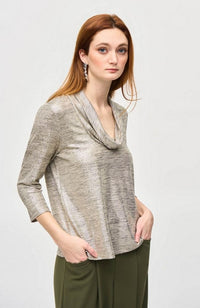 Foil Knit Cowl Neck Top