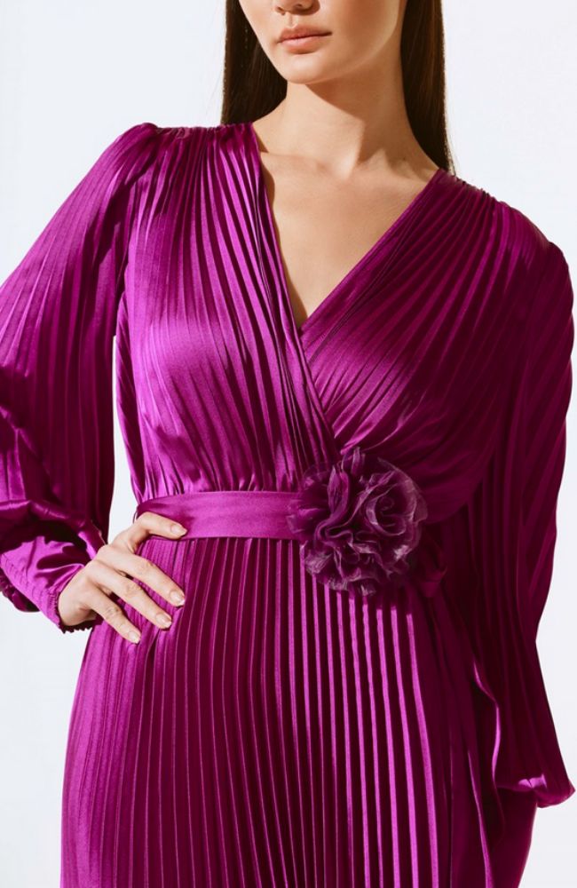 satin pleated midi dress Joseph Ribkoff Pleated Satin Midi Dress