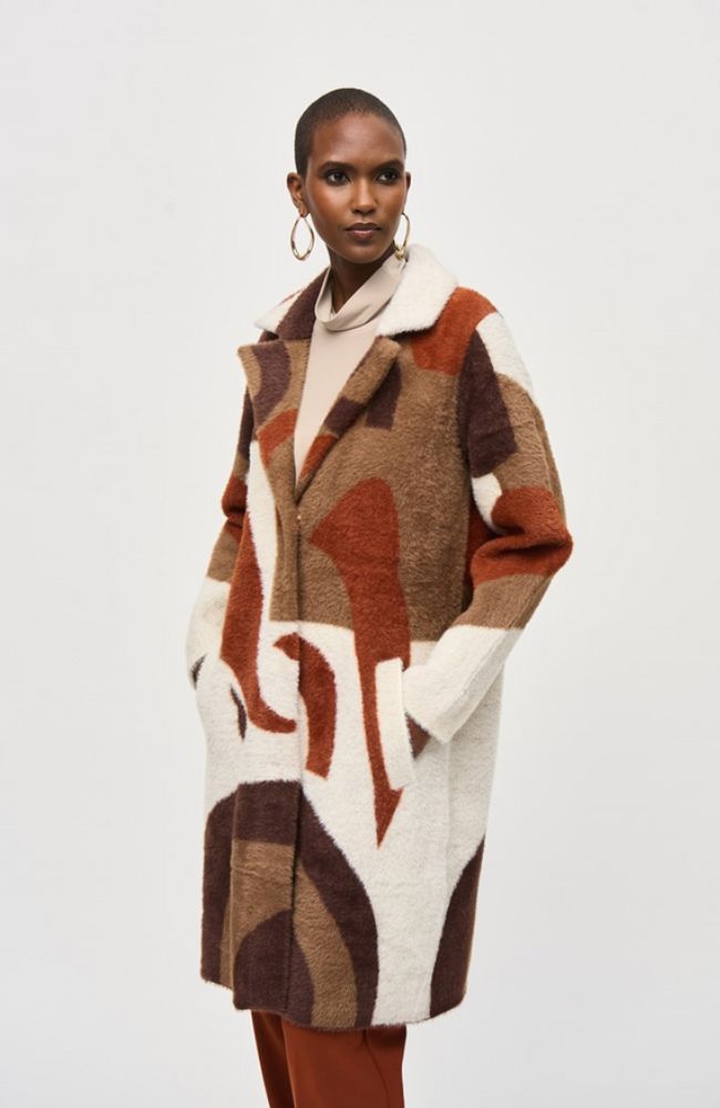 Abstract Print Sweater Coat