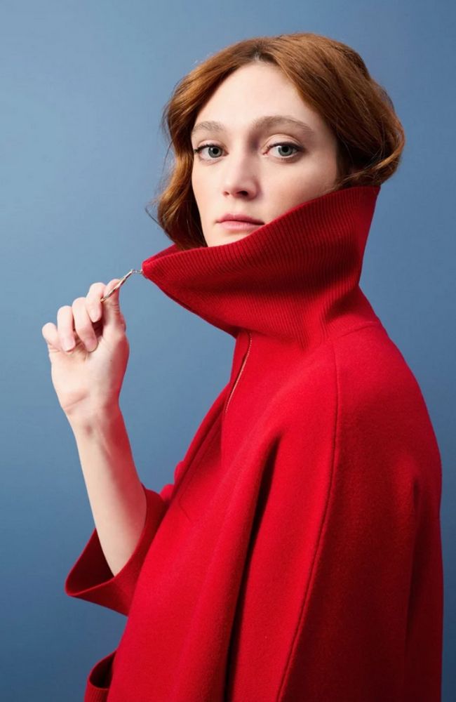 Jacquard Zipped Collar Sweater in Lipstick