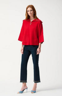 Jacquard Zipped Collar Sweater in Lipstick