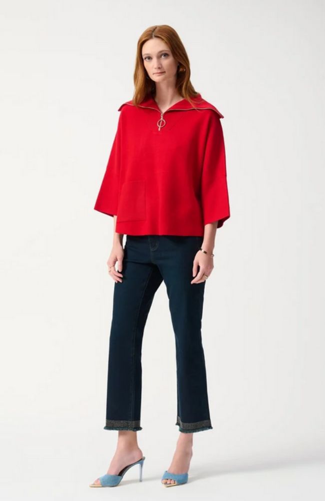 Jacquard Zipped Collar Sweater in Lipstick