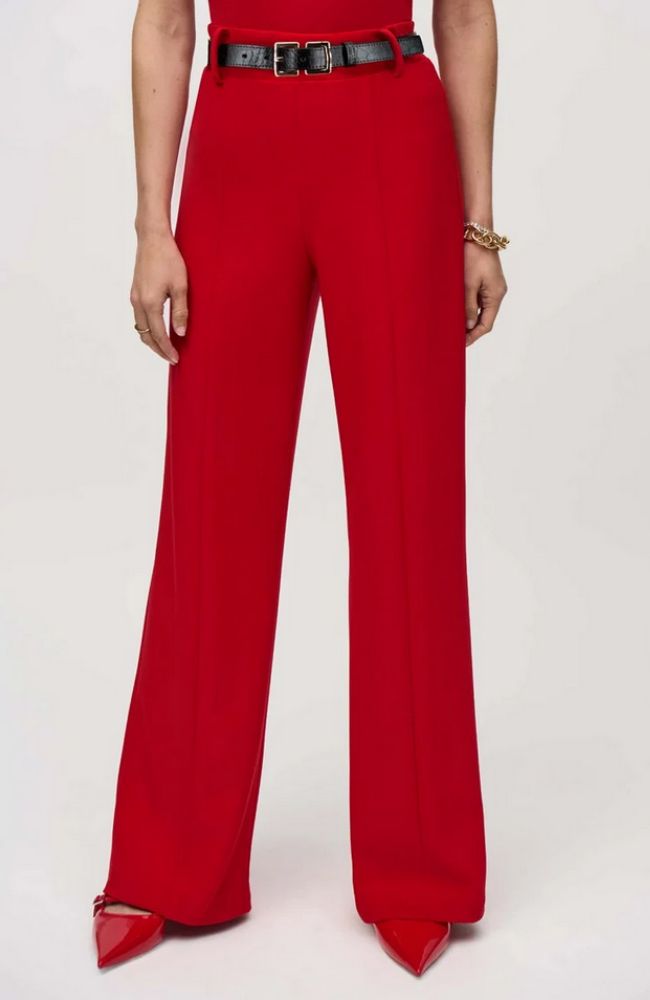 Silky Knit Belted Wide Leg Pants