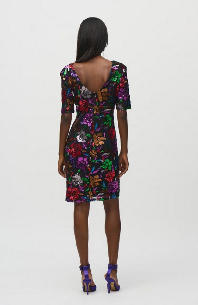 Sequin Mesh Floral Sheath Dress