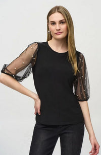 Top with Embellished Mesh Slvs