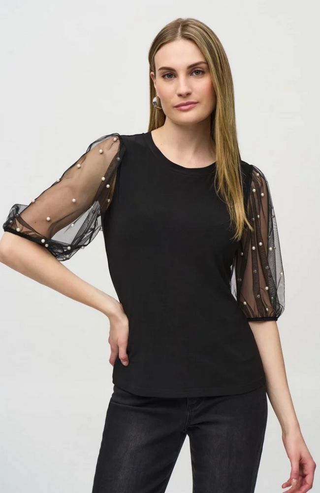 Top with Embellished Mesh Slvs