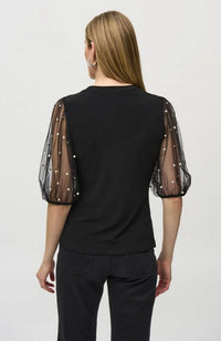 Top with Embellished Mesh Slvs