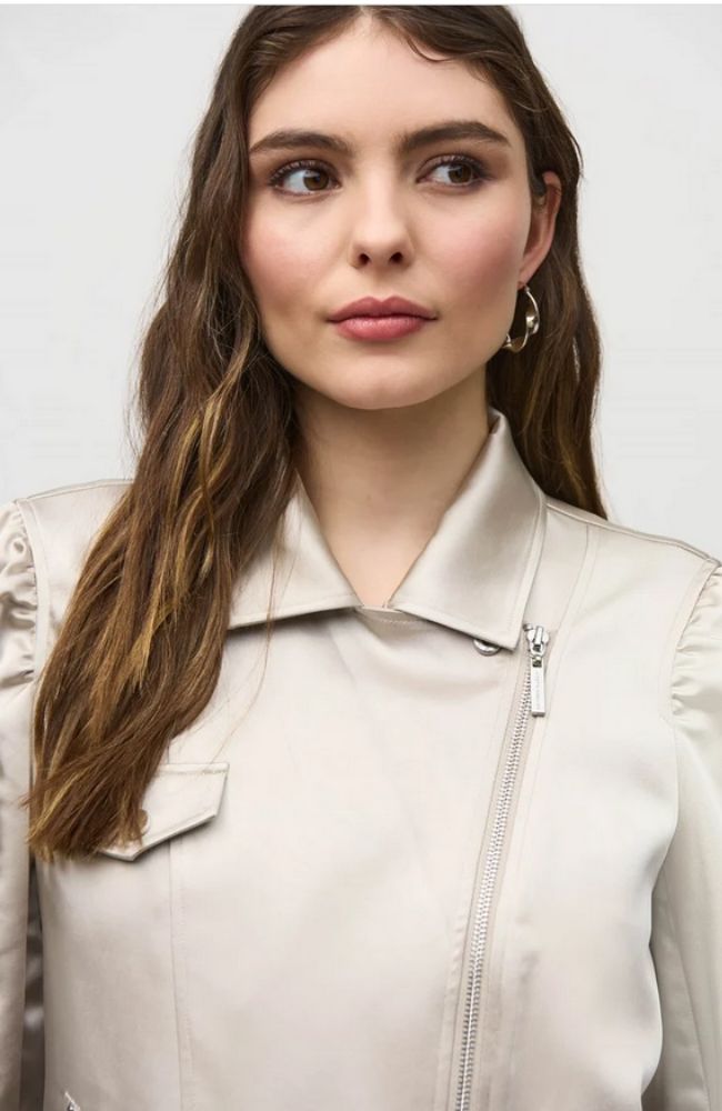 Satin Moto Jacket with Zippers