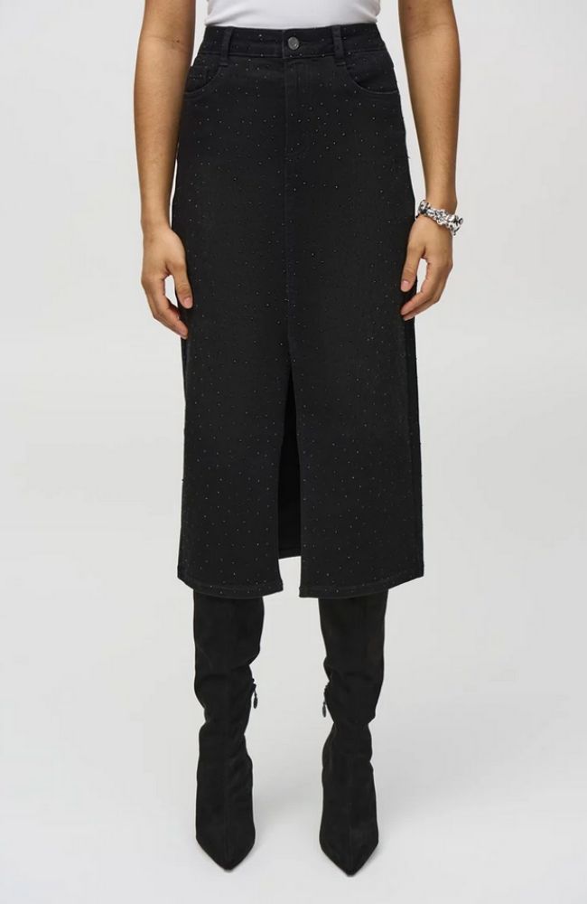 Denim Pencil Skirt with Rhinestones
