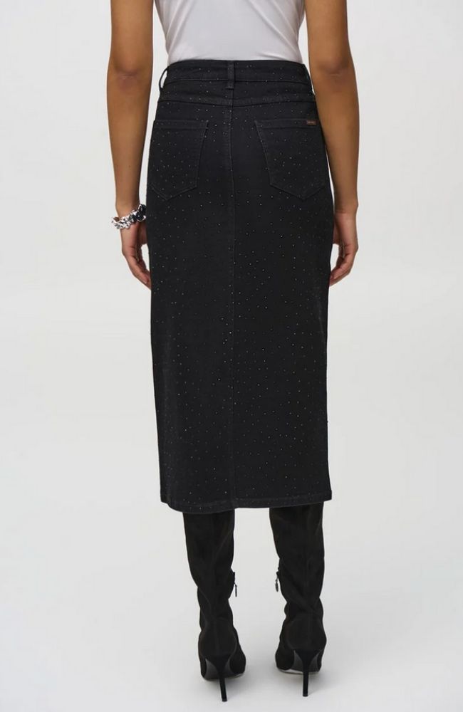 Denim Pencil Skirt with Rhinestones