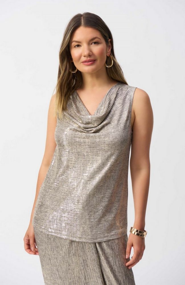 Foiled Melange Knit Sleeveless Top