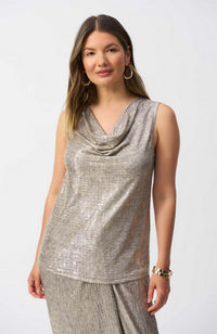 Foiled Melange Knit Sleeveless Top