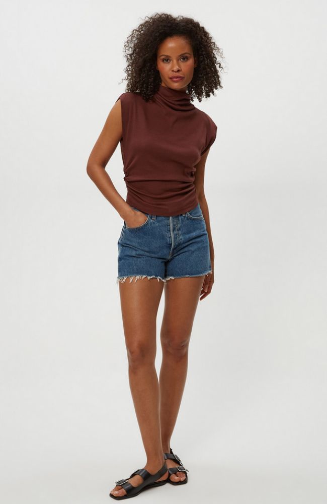 Amara Mock Neck Power Shoulder Top