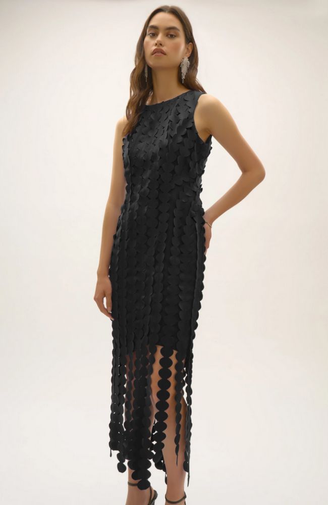 Scuba Knit Sheath Dress with Circle Fringes