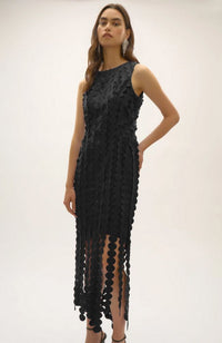Scuba Knit Sheath Dress with Circle Fringes