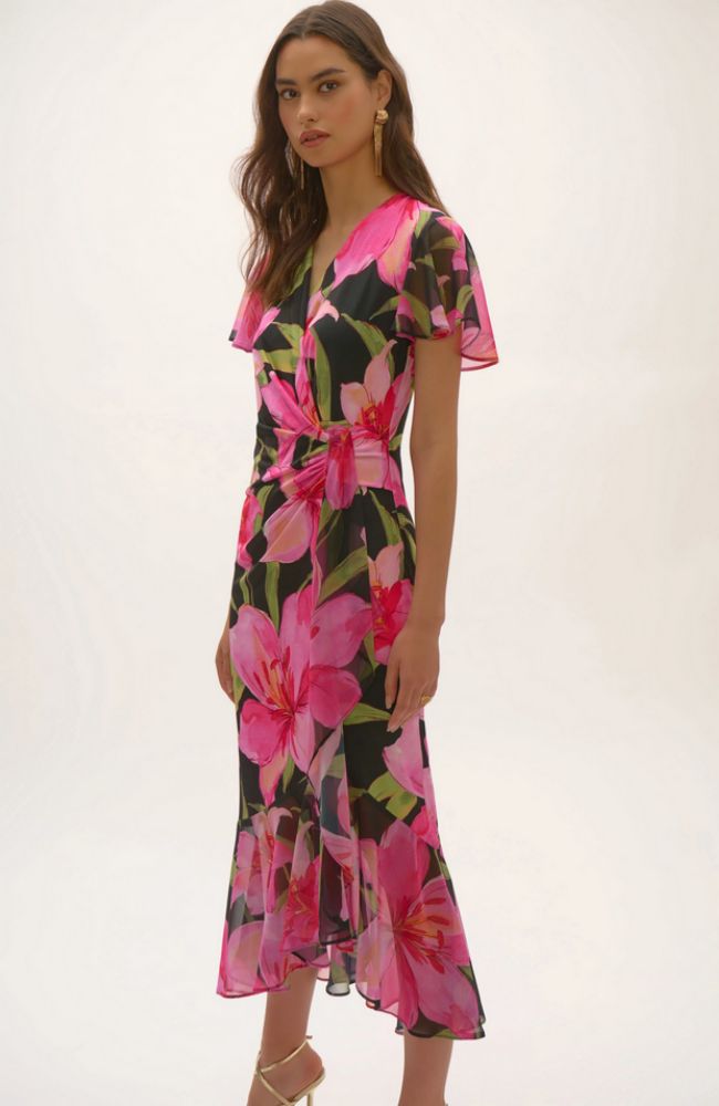 Silky Chiffon Floral Wrap Dress