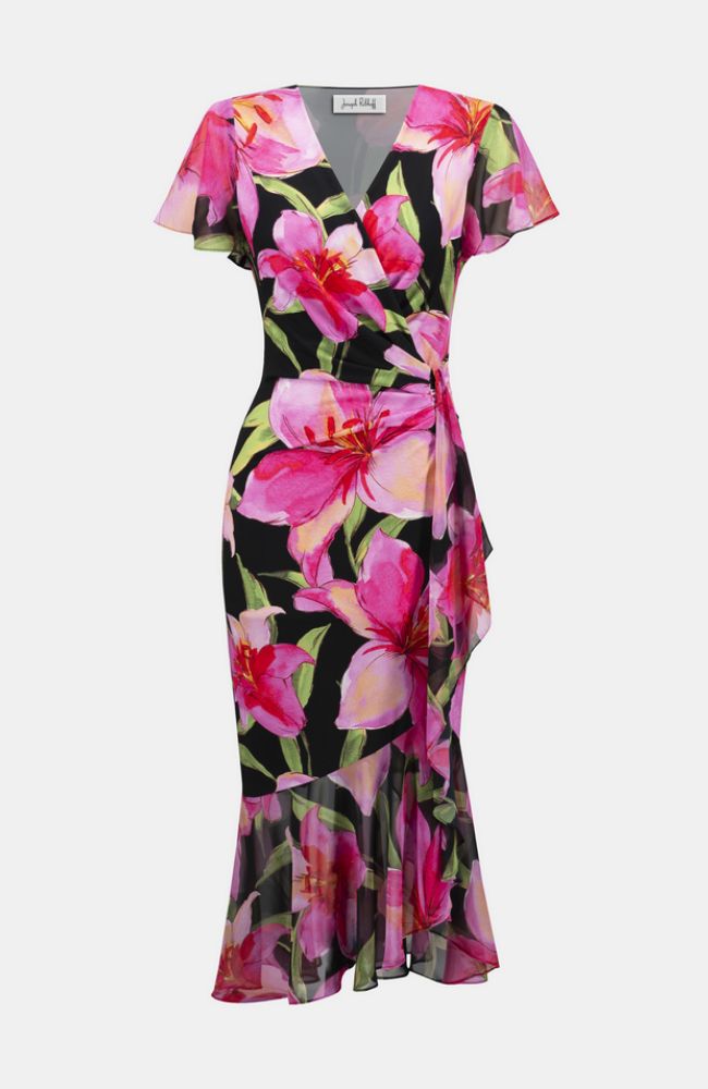 Silky Chiffon Floral Wrap Dress