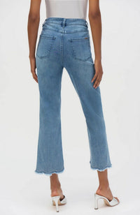 Stretch Straight Crop Jeans with Embroidery