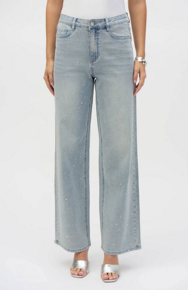 Classic Wide Leg Stretch Jeans with Crystals