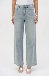 Classic Wide Leg Stretch Jeans with Crystals