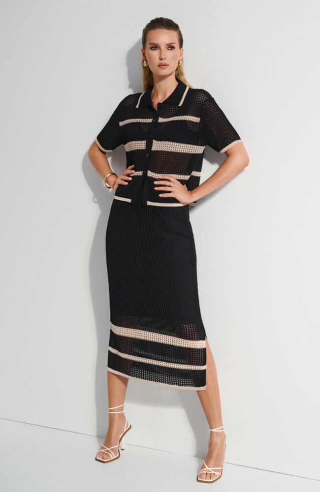 Sweater Knit Open Stitch Stripe Skirt