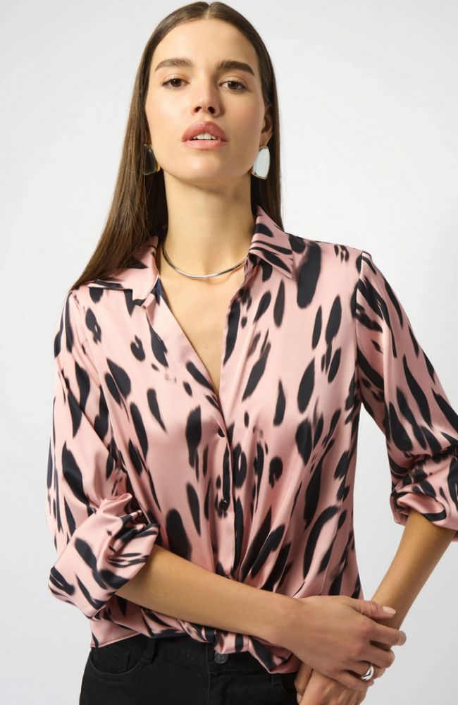 Recycled Satin Animal Print Draped Top