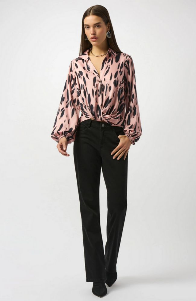 Recycled Satin Animal Print Draped Top